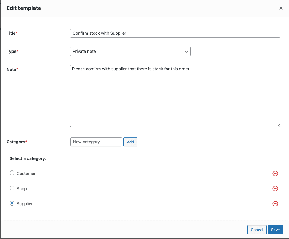 Enhanced Order Notes - Creating a new order note template